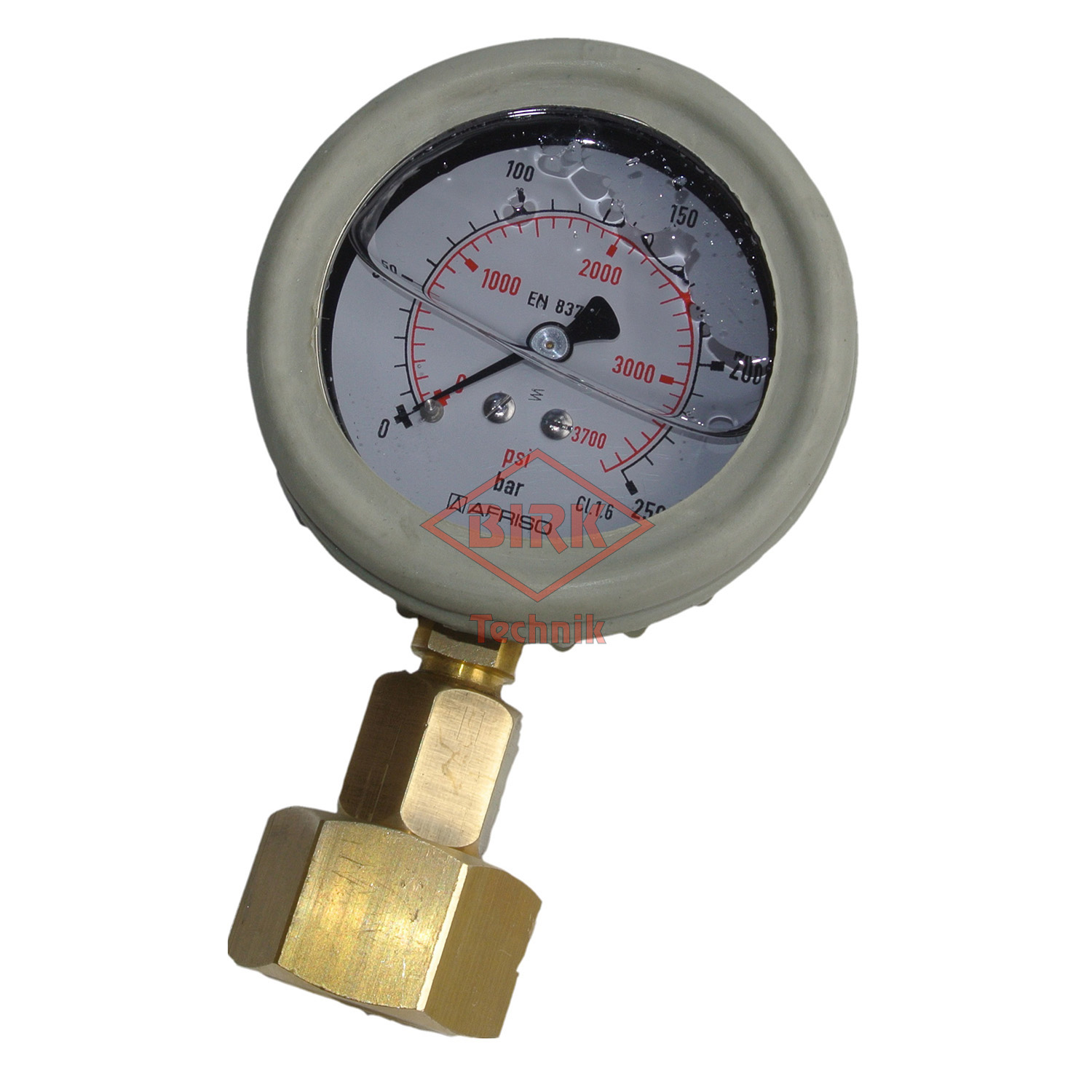 Prüfmanometer Stickstoff 200 bar Flaschen, Anzeige 250 bar, mit Prüfzertifikat.