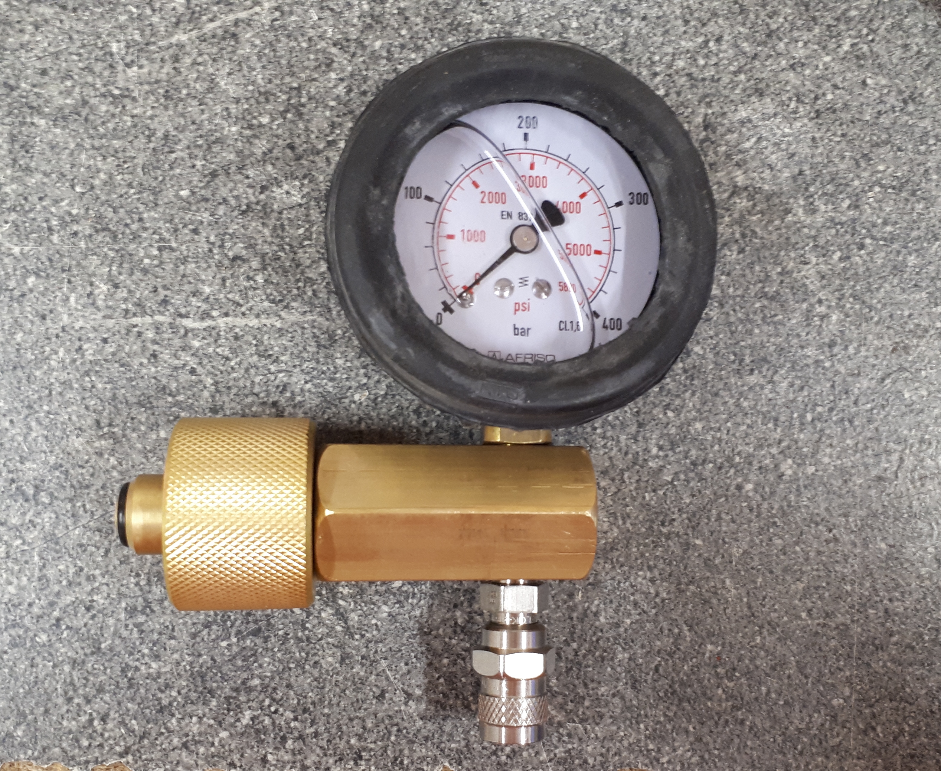 Prüfmanometer Stickstoff 300 bar, W 30x2, mit Entlastungsschraube
